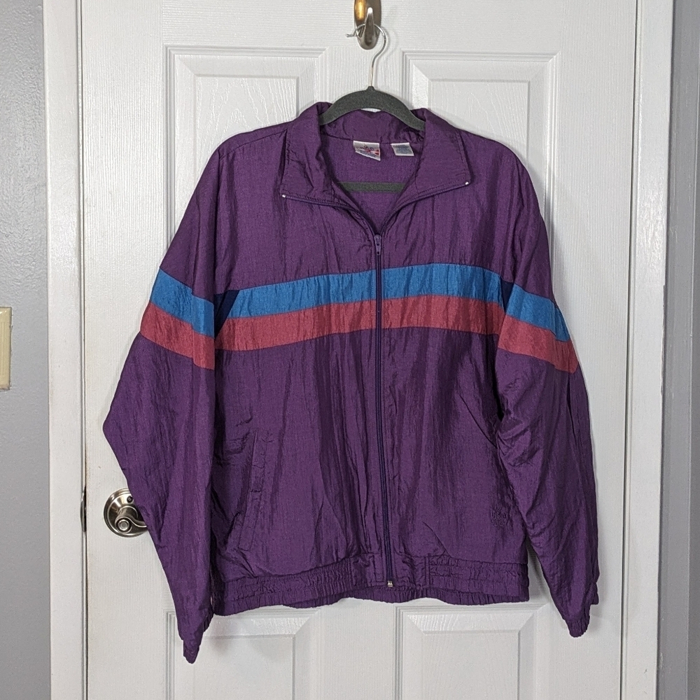 Vintage 80s U.S.A. Olympic Zip-Up‎ Track Jacket Purple Windbreaker Size Large